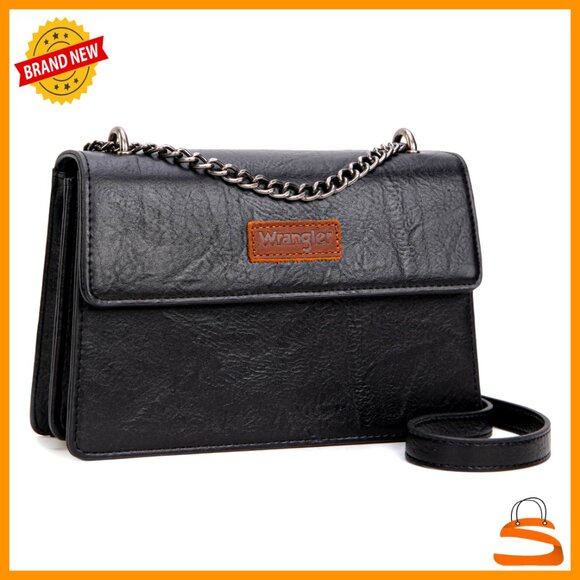 Amazon.com: Crossbody Saddle Black Vegan Leather Bag Small  Vintage Faux Leather Crossbody Bag with Chain Strap Clutch Wallet